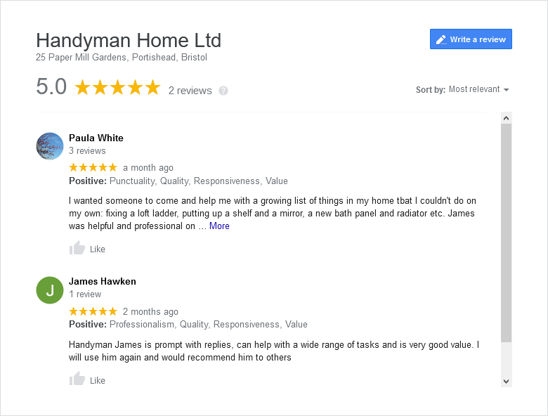 Handyman James Is Prompt With Replies, Can Help With A Wide Range Of Tasks And Is Very Good Value. I Will Use Him Again And Would Recommend Him To Others